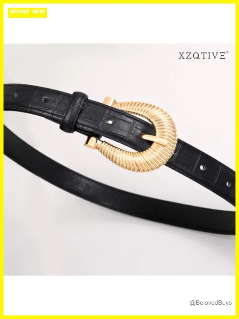 Women Crocodile Faux Leather Belt with Gold Buckle